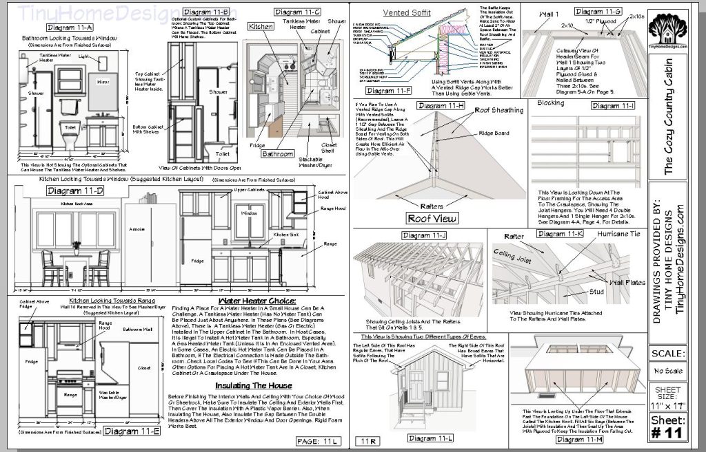 Kitchen and bathroom elevations plus extra details to build this house on drawing sheet #11