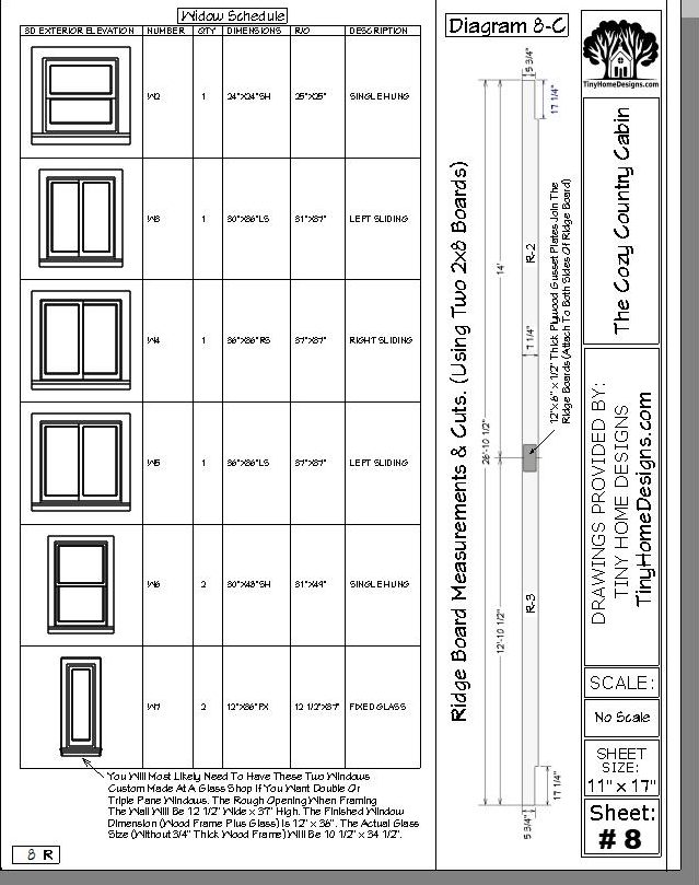 The window schedule for this tiny house. There will also be a door schedule along with these plans